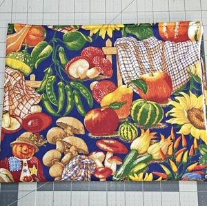🌻🍄Vintage 90s Quilting Cotton 2yds Autumn Harvest Mushroom Scarecrow Sunflower